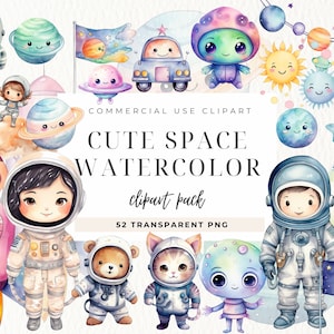 Astronaut und Weltraum Aquarell Clipart, Teddybär Weltraum, Junge Astronaut, Weltraum, Planeten ClipArt, Mädchen Astronaut, für kommerzielle Nutzung