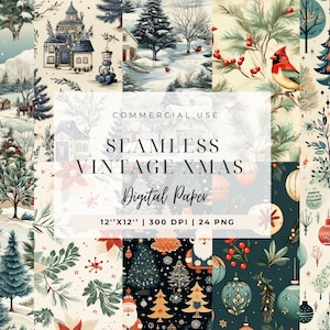 Vintage Christmas Digital Paper Pack: Seamless Holiday Patterns (PNG, PDF)