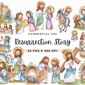 Clipart histoire Bible de Pâques, histoires bibliques, téléchargement numérique, usage commercial, verset de la Bible, miracle de Jésus, scènes de résurrection, religieux