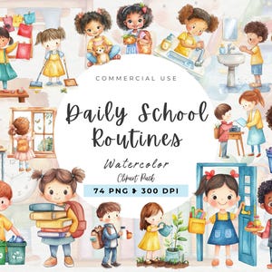 Clipart devoirs scolaires, enseignant, routine quotidienne, entretien ménager, téléchargement numérique, liste de tâches, tous les jours, routines du matin, usage commercial