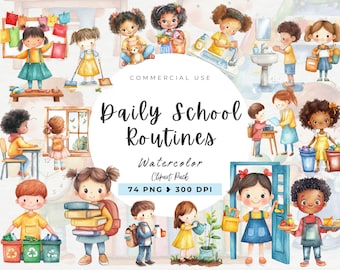 School Duties Clipart, Teacher, Daily Routine, Housekeeping, Digital Download, To-Do List, Everyday, Morning Routines, Commercial Use