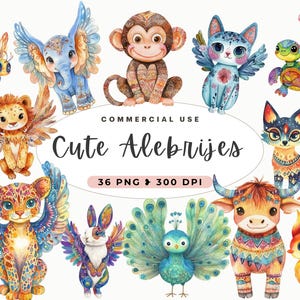 Alebrijes Clipart, Wunderliche Tiere, Tag der Toten, Aquarell Wandkunst, Junk Journal, Spirit Guide, Daria de los Muertos, kommerzielle Nutzung