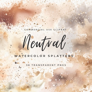 Neutral Watercolor Splatter Clipart, Elements & Free Flowing Shapes, Fall Logo Design, Abstract Background, Splashes Neutral, Brush Strokes