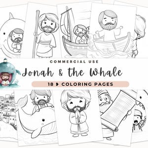 Jonah and the Whale Clipart, Bible Stories, Coloring Images Book Of Jonah, Commercial Use, Biblical Characters, Black and White, Story