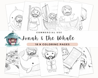 Jonah and the Whale Clipart, Bible Stories, Coloring Images Book Of Jonah, Commercial Use, Biblical Characters, Black and White, Story