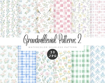 Grandmillennial Seamless Patterns, Pastel Floral Jpeg, Grandmillenial Flowers, Seamless Print Pattern, Stripes, Scrapbook Paper, Repeating
