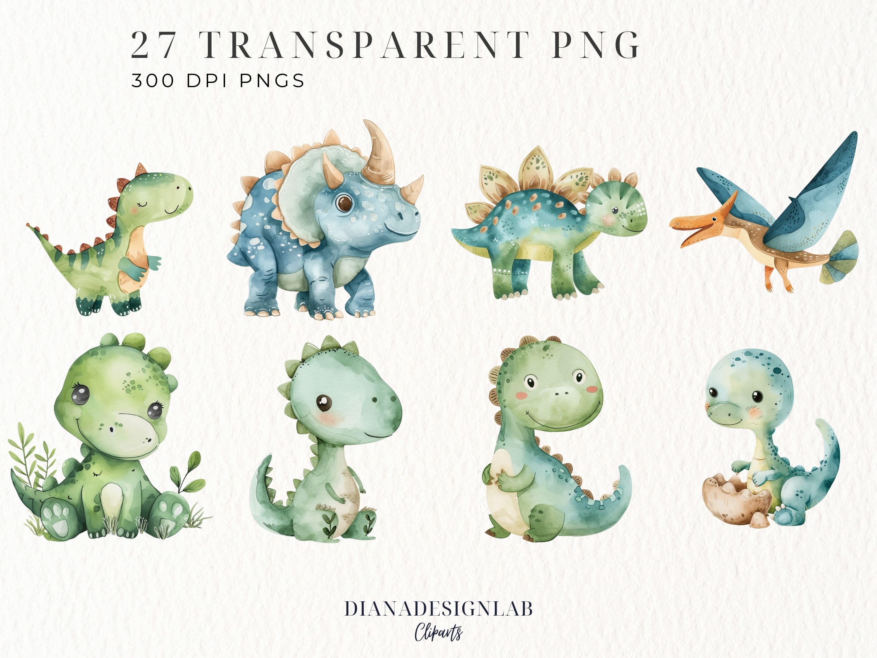 Baby Dino Watercolor Clipart, Nursery Decor, Baby Shower, Cute Dinosaur ...