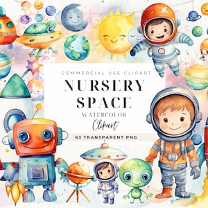 Clipart acquerello astronauta, ragazzo astronauta, clip art pianeti, ragazza astronauta, arredamento della scuola materna, razzo, scuola materna del bambino, stelle e luna, pianeti
