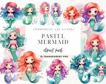 Aquarell Meerjungfrau unter dem Meer Clipart, Magische Fantasie Clip Art, Kinderzimmer Dekor, Mädchen Aquarell Illustrationen png, kommerzielle Nutzung