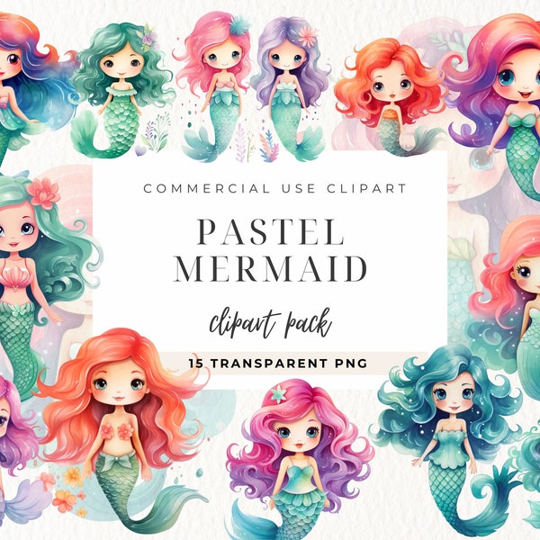 Watercolor Mermaid Under the sea clipart, Magical Fantasy Clip Art, Nursery Decor, Girls Watercolor Illustrations png, commercial Use