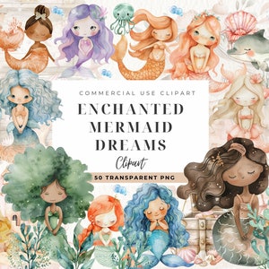 Mermaid Clipart Bundle, Junk Journal Png Bundle, Black Mermaid, Sea Clip art, Instant Digital Download, Mermaid Tail, Magical Fantasy