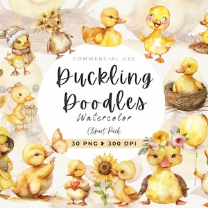 Clipart caneton, téléchargement immédiat, créations en papier, canard canard, bébé animal, canard png, aquarelle de canard, baby shower, usage Commercial