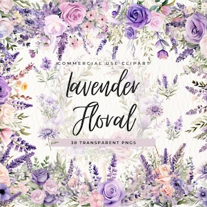 Clipart floral lavande aquarelle, mariage lavande, cadre floral Png, clipart été, couronne de lavande, bordure violette, bordure fleurie