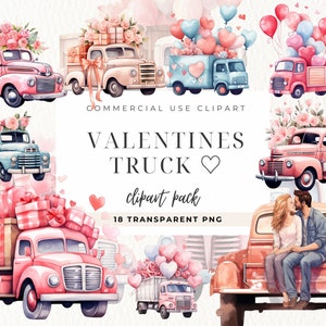 Valentine Truck Clipart, Valentines Truck Svg, Digital Clipart, Sublimation Graphics, Valentine&#39;S Day Clipart, Heart Png, Couple Car Floral
