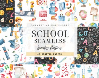 Teacher Seamless Patterns, School Digital Papers, School Education, Educator Seamless Repeating Pattern, Educator Gift, Commercial Use