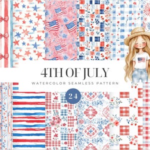 Papier numérique sans couture le 4 juillet, motif coquette du 4 juillet, noeuds, papier numérique, rétro, motif répété, fête de l'indépendance, papier de scrapbooking