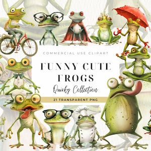 Clipart grenouilles drôles et mignons, grenouille, illustration de grenouille, graphiques originaux, sublimation, stickers têtards, crapaud de l'étang, scrapbooking