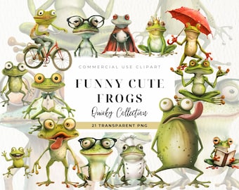 Funny and Cute Frogs Clipart, Frog, Froggy Illustration, Quirky Graphics, Sublimation Design, Tadpole Stickers, Pond Toad, Scrapbooking