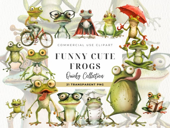 Funny and Cute Frogs Clipart, Frog, Froggy Illustration, Quirky Graphics, Sublimation Design, Tadpole Stickers, Pond Toad, Scrapbooking