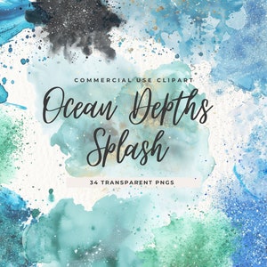 Blau Aquarell Splatter Clipart, abstrakter Hintergrund, Spritzer Tiefsee, digitaler Download, Pinselstriche, neutrale minimalistische Texturen