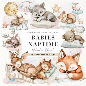 Clipart heure du coucher, téléchargement numérique, fabrication de cartes, travaux manuels en papier, mur de chambre d'enfant confortable, berceuse, pyjama, animaux endormis, bébé animal mignon PNG