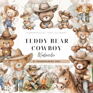 Clipart babyshower cowboy bébé, Highland, ours en peluche, lot de Clip art, usage commercial, ferme de campagne, clipart animal, ours imprimable, chambre d'enfant