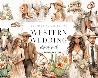 Western Wedding Clipart, Boho Wedding Clipart, Cowgirl Wedding, Bohemian Cowgirl Clip Art, Digital Download, Western Png, Floral Horse PNG