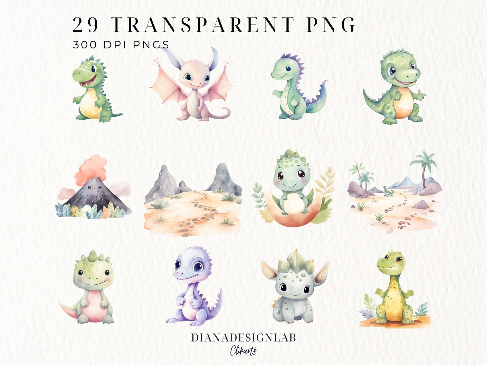 Baby Dinosaur Watercolor Clipart, Nursery Decor, Baby Shower, Cute Dino ...