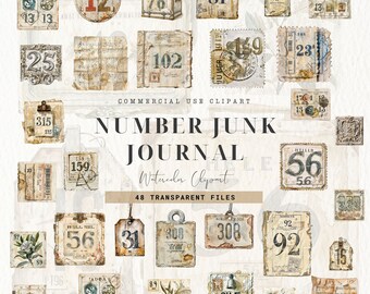 Number Junk Journal, Vintage Number, Tags Ephemera, Collage Sheets, Journaling Labels, Digital Download, Numbers Digital, Collage Paper