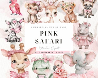 Clipart Safari Girl, Pink Birthday, Digital Clip Art, Jungle Animal, Girly Safari Birthday, Nursery Art, Digital Download, Commercial Use
