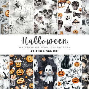 Halloween Seamless File Boys, Seamless File, Halloween Digital Paper, Ghosts, Spiders, Spooky papers, Neutral Seamless Repeat