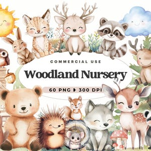 Woodland Boho Clipart, Forest Nursery, Baby Cute Animals, Watercolor Cute Clipart, Birthday Invites, Baby Shower, Commercial License