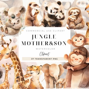 Clipart animaux Safari mère, famille Safari, fête des mères, bébés animaux, décoration d'anniversaire jungle, baby shower, téléchargement numérique