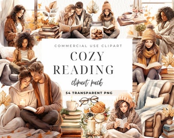 Autumn Bookworm Clipart, Books Png, Fall Clipart, Autumn Leaves, Watercolor Reading Nook Bundle Png, Bookworm Clipart, Watercolor Cozy PNG