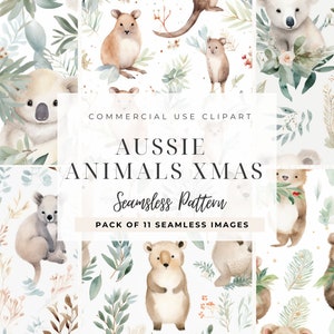 Aussie Animals Weihnachten nahtlose Muster, nahtlose Muster für kommerzielle Nutzung, Xmas Koala, Känguru, Musterrapport, digitales Papier PNG