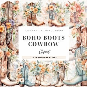 Aquarell Cowboy Boot Clipart, kommerzielle Nutzung, Pferd Clipart, Cowboy Stiefel, Western Stiefel, Boho Cowgirl Stiefel Clip Art, digitales Handwerk