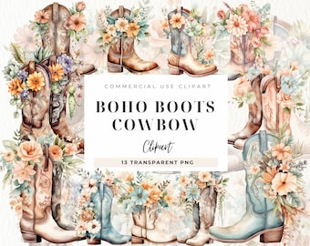 Aquarel Cowboy Boot Clipart, Commercieel Gebruik, Paard Clipart, Cowboylaarzen, Western Boots, Boho Cowgirl Boots Clip Art, Digital Crafting