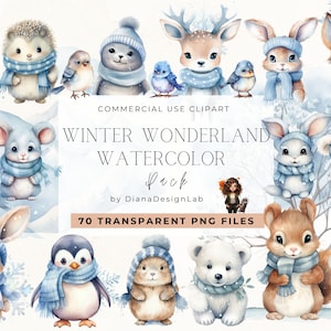 Paquete de imágenes prediseñadas del país de las maravillas de invierno, invitación de baby shower del país de las maravillas de invierno de acuarela, SVG de cumpleaños, imágenes prediseñadas de vacaciones, uso comercial