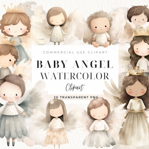 Baby Angel Acuarela Clipart, Cumpleaños, Baby Shower, Descarga Instantánea, Png Transparente, Alas de Ángel, Natividad Clip art, Lindo Ángel Niños