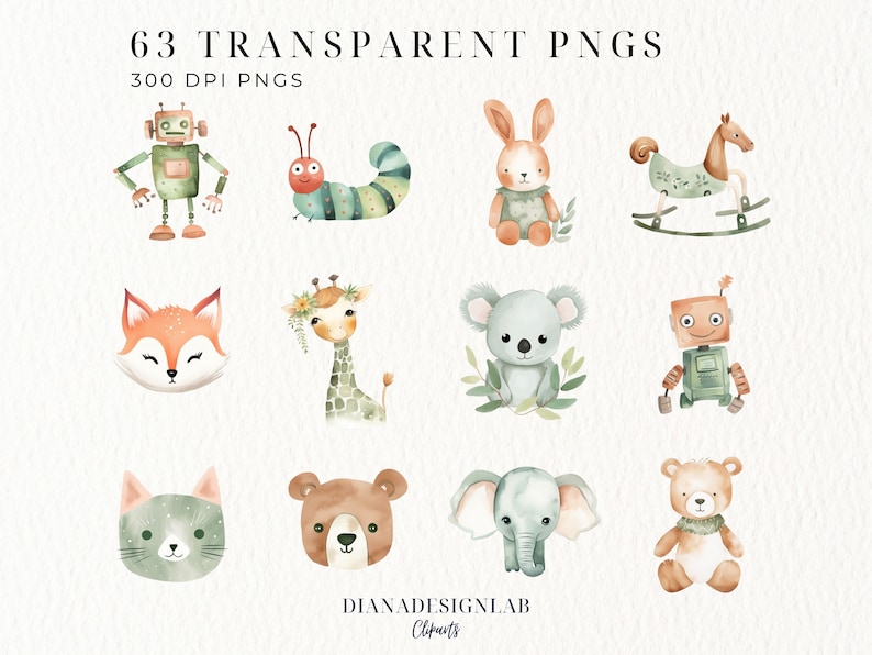 Boho Baby Watercolor Clipart, Nursery Animal Clip Art, Newborn Boho Kid ...