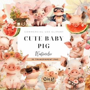 Schwein Clipart, Bauernhof Tiere Clip Art, Schwein Png, Aquarell Schweine, Cricut, Kinderzimmer Kunst, Pastell niedliches Baby Schwein, Blumen Ferkel, kommerzielle Nutzung