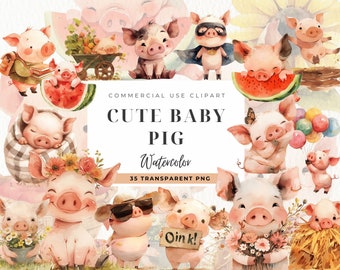 Pig Clipart, Farm Animals Clip art, Pig Png, Watercolor Pigs, Cricut, Nursery Art, Pastel Cute Baby Pig, Floral Piglet, Commercial Use