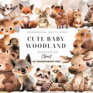Boho Waldtier Clipart, Clip Art Kreaturen, Wald, Hase Kaninchen Aquarell, Kinderzimmer Dekor Wandkunst, Kinder, kommerzielle Nutzung