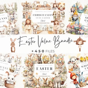 Imágenes Prediseñadas de Pascua de acuarela, paquete de valor, conejito de Pascua, cestas florales de huevos, Pascua de Jesús, pollitos lindos, guardería, cordero, pollito, conejo