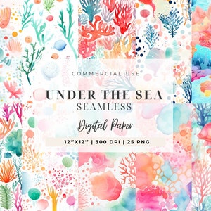 Sfondo digitale sotto il mare, carta senza soluzione di continuità, corallo e bolle, ambiente oceanico, diario spazzatura, carta digitale, sirena, animale marino