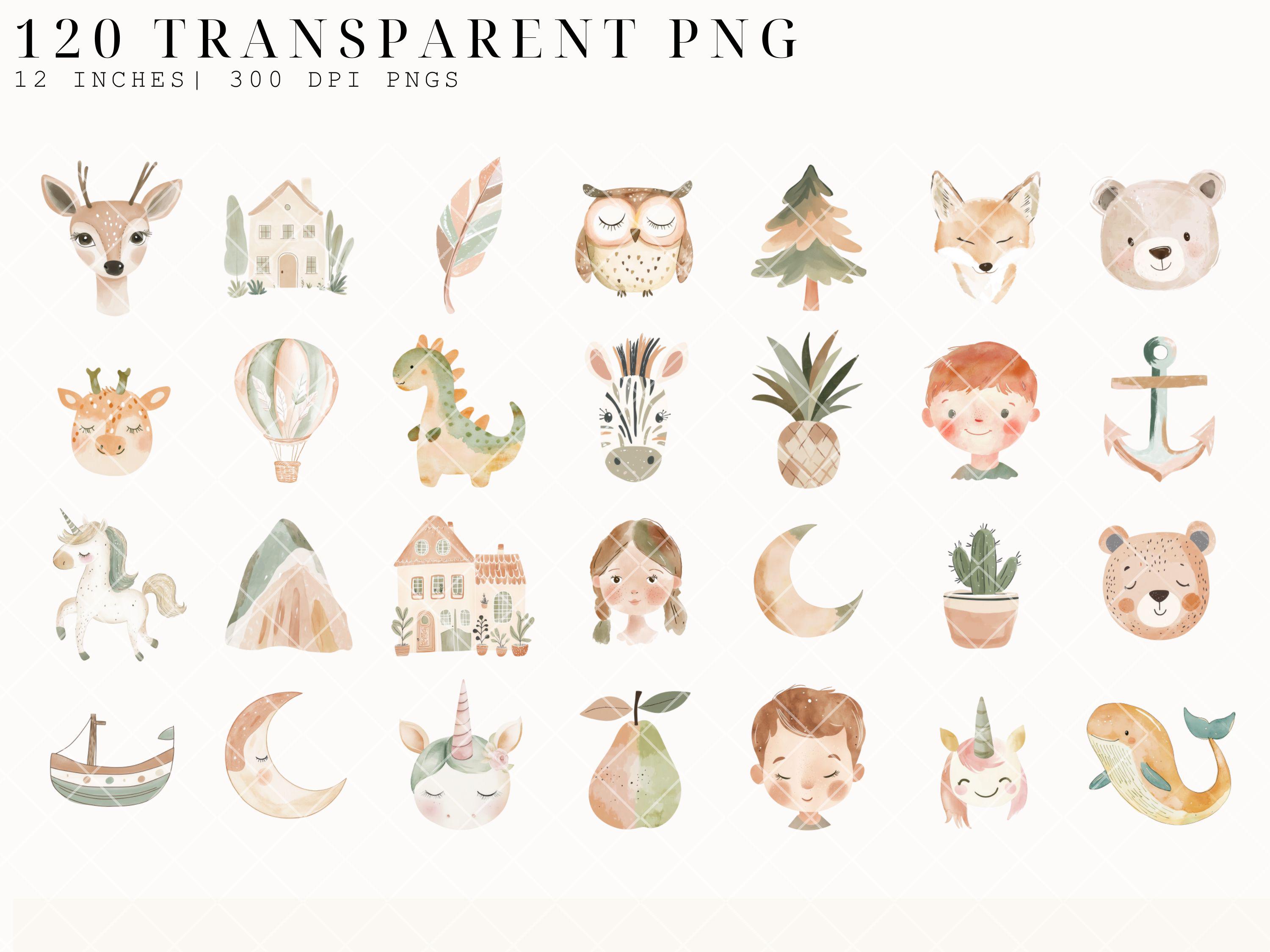 Boho Baby Watercolor Clipart, Nursery Animal Clip Art, Newborn Boho Kid ...