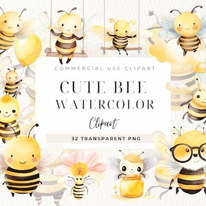 Aquarell niedliche Biene ClipArt, Bienen ClipArt, niedliche Tiere, Biene Kunst, digitaler Download, Kinderzimmer Dekor, Honig Clipart, Baby Shower, kommerzielle