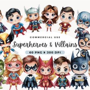 Superheld Clipart, Partydekoration, Superheld Mädchen, Schurken, Geburtstag einladen, Aquarell niedlich, Superhelden Geschichten, Kinder, kommerzielle Nutzung