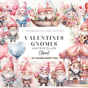 Valentinstag Gnome Aquarell Clipart, Festliche Gnome Clip Art, Valentinstag Clipart, Valentinstag Png, Gnome Digital, nordische Gnome