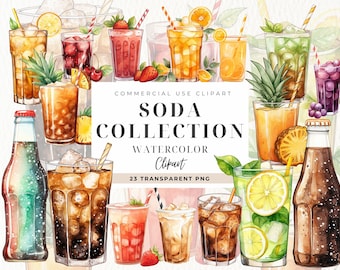 Soda Aquarell Clipart, digitaler Download, kommerzielle Nutzung, Getränke Clip Art, Sommer Getränk Png, Getränke, sofortiger Download, Junk-Food-Bilder